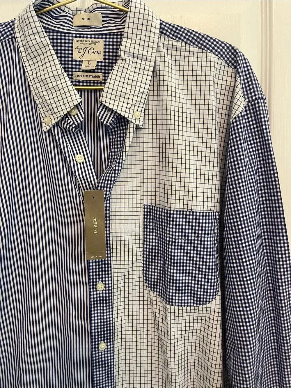 NWT J. Crew Secret Wash Stripe & Gingham Button-Down Slim Fit Organic Shirt